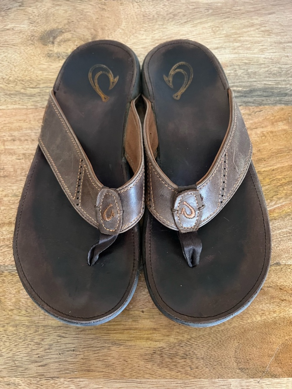 OluKai Nui Men's Sandals Brown Leather Flip-Flops Thongs Size 10 - Picture 4 of 11